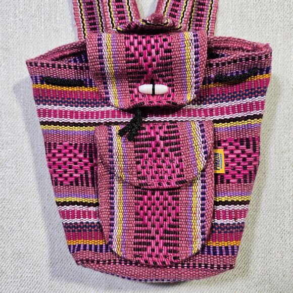 PINZON Handwoven Mini Backpack Boho Hippie Colorful bag 6X7 Multicolor - Picture 3 of 16